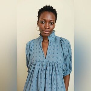 Never a wallflower blue cross hatch high neck